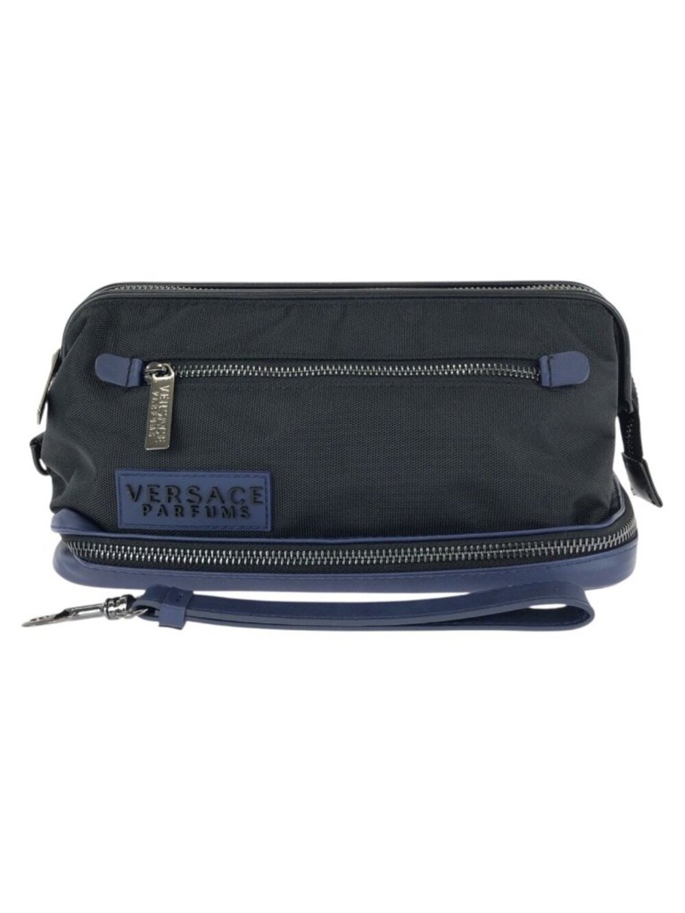Versace Black Navy Gunmetal Nylon Clutch Bag